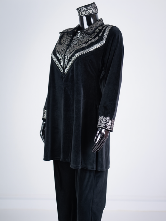Black Velvet Premium Embroidered Cord Set