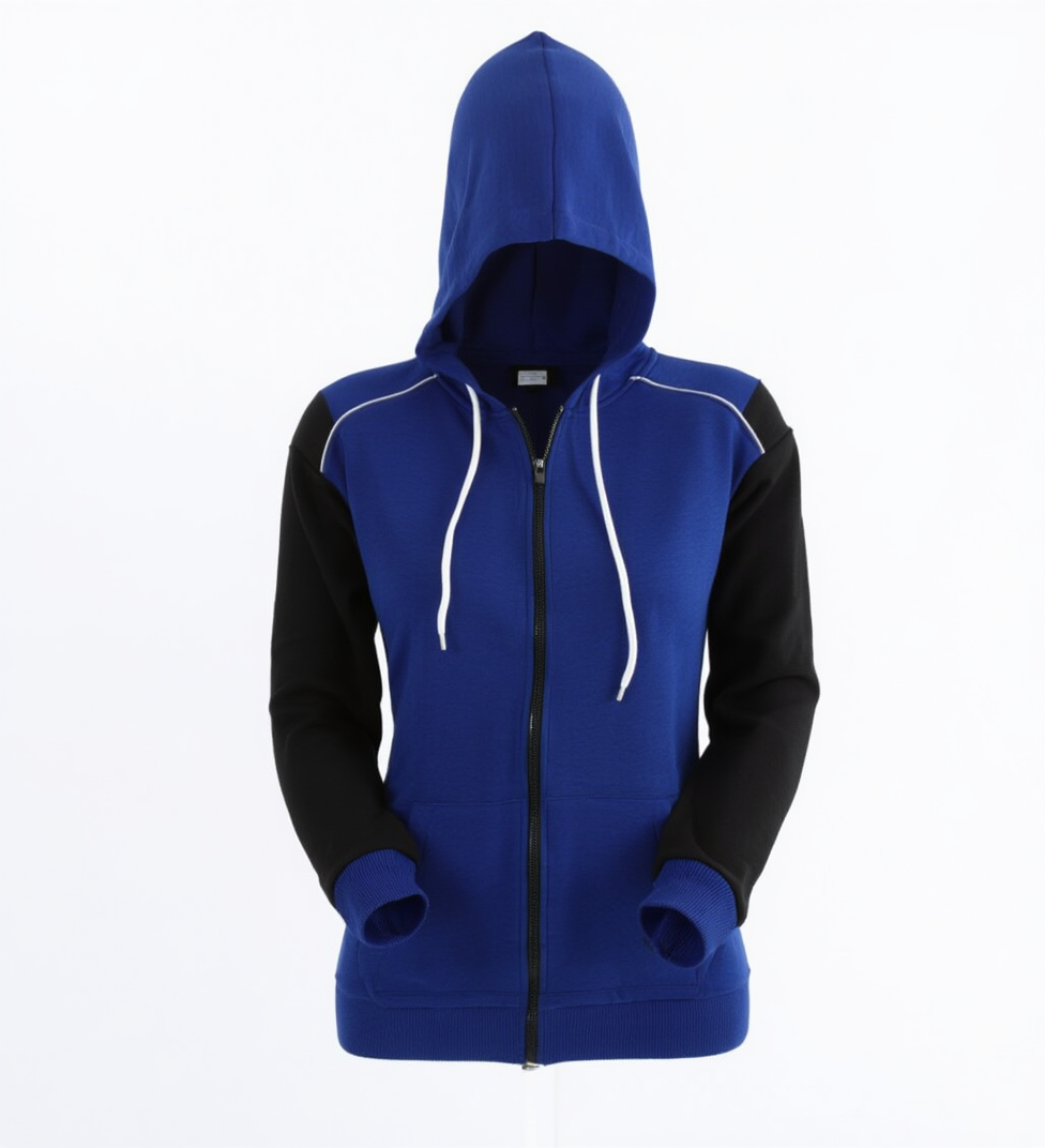 Black And Blue Zipper Hoodie For Winter