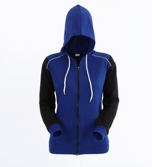 Black And Blue Zipper Hoodie For Winter
