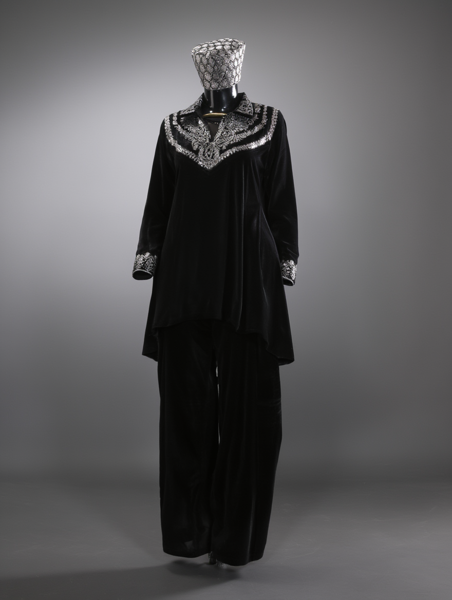 Black Velvet Premium Embroidered Cord Set