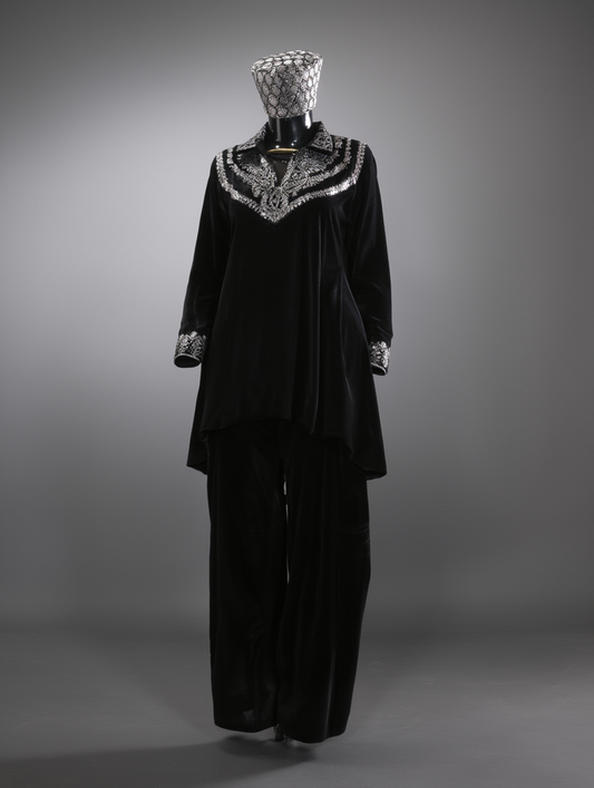 Black Velvet Premium Embroidered Cord Set