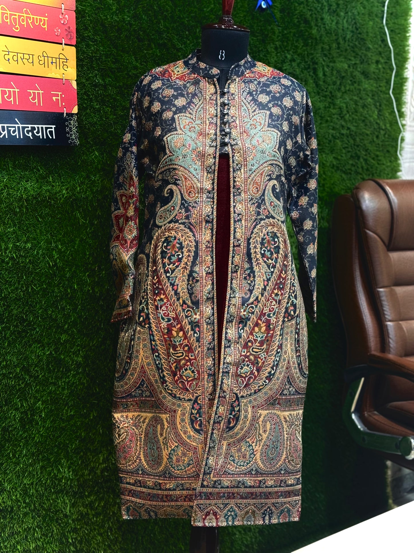 Maroon Premium Woolen  Long Length Coord Set With Heavy Shrug (Partywear)