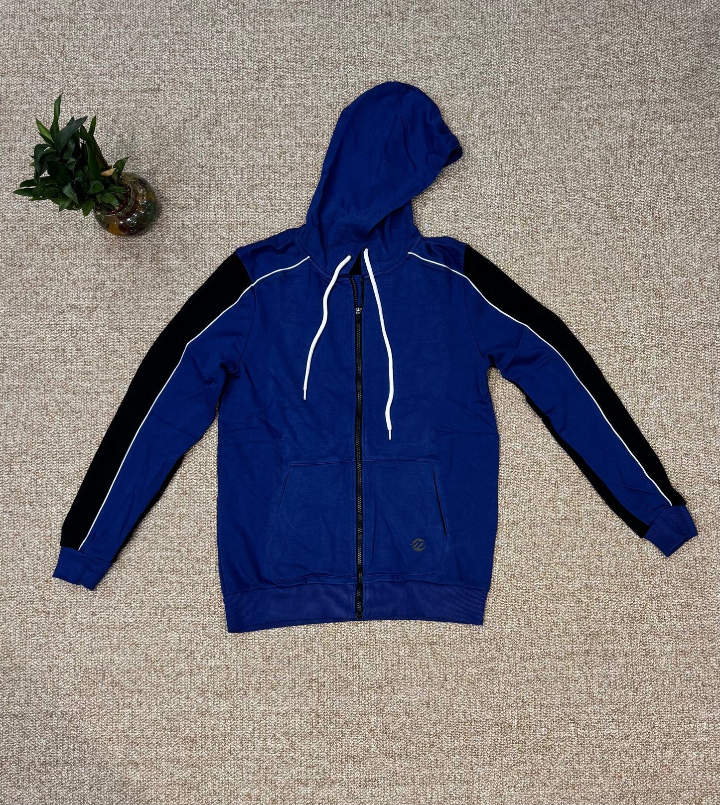 Black And Blue Zipper Hoodie For Winter