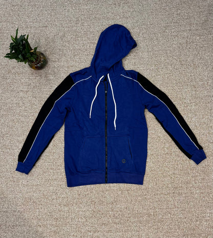 Black And Blue Zipper Hoodie For Winter