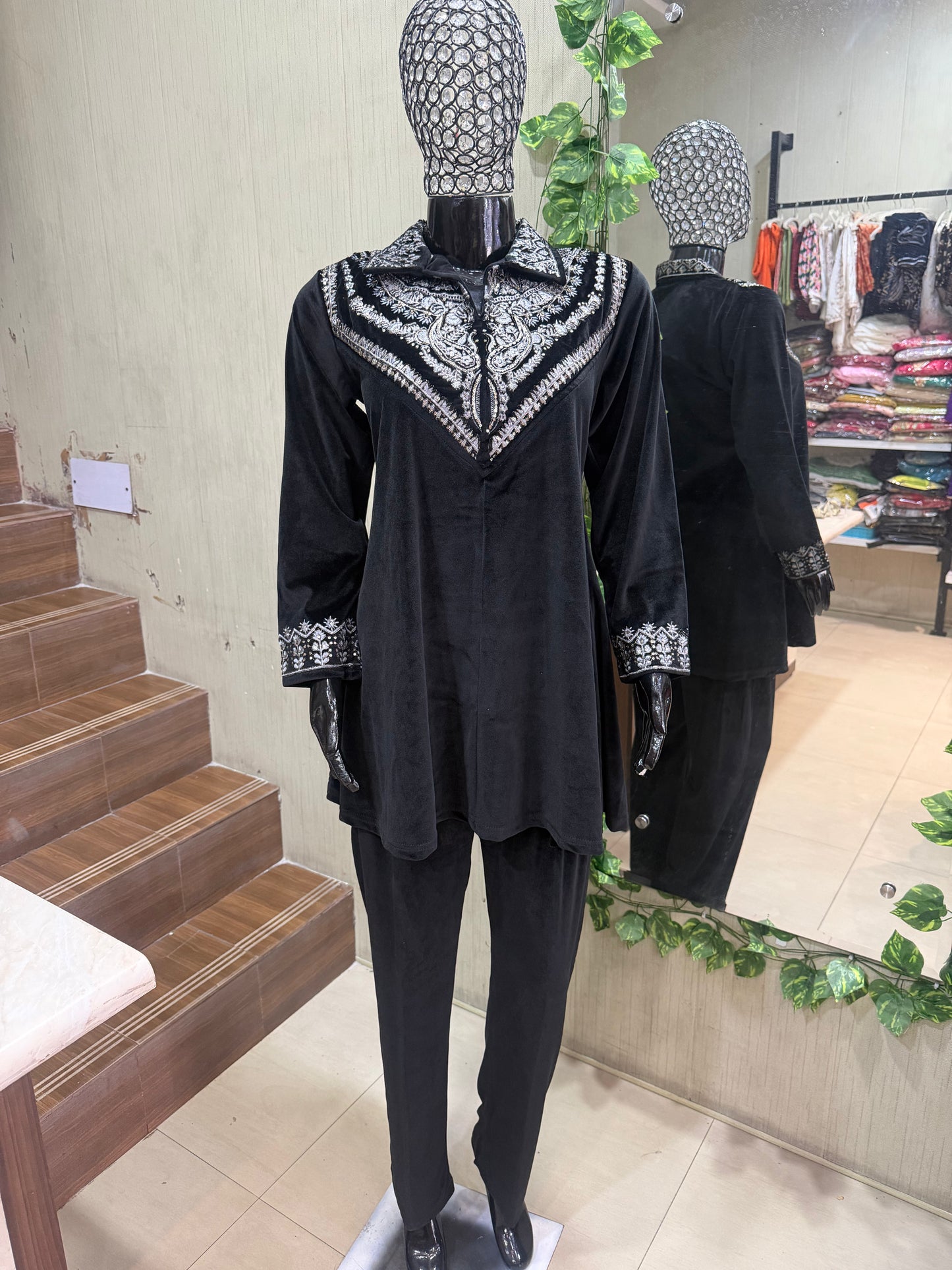 Black Velvet Premium Embroidered Cord Set