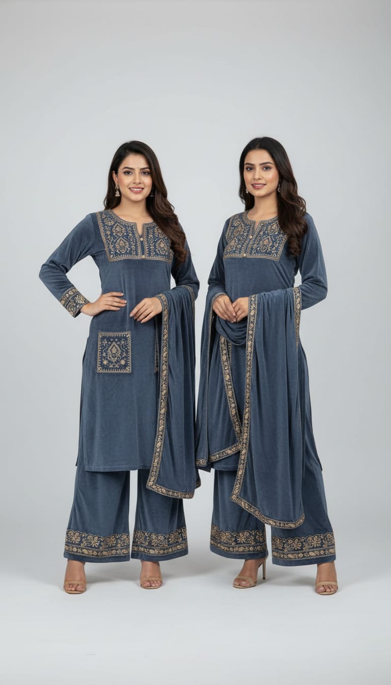 Grey Velvet Fully Stretchable Premium Cord Set(only XL size)