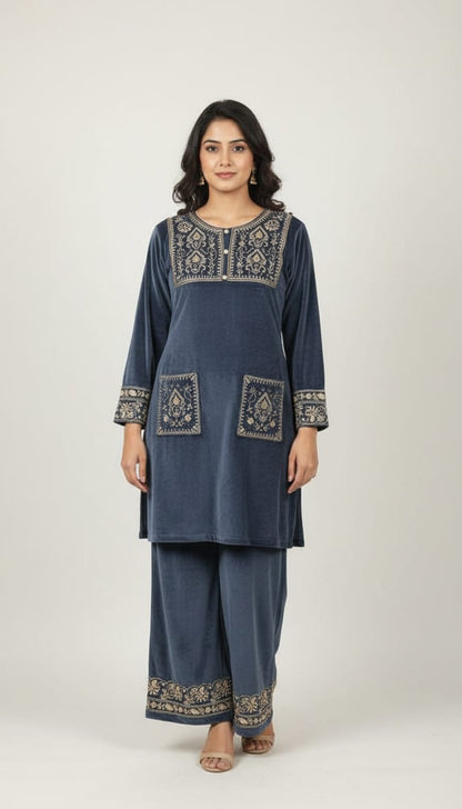 Grey Velvet Fully Stretchable Premium Cord Set(only XL size)