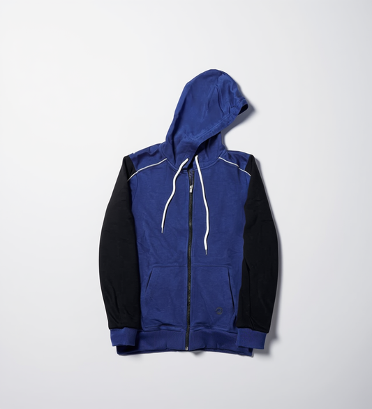 Black And Blue Zipper Hoodie For Winter